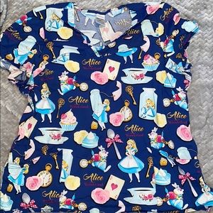 Disney Alice in wonderland scrub top